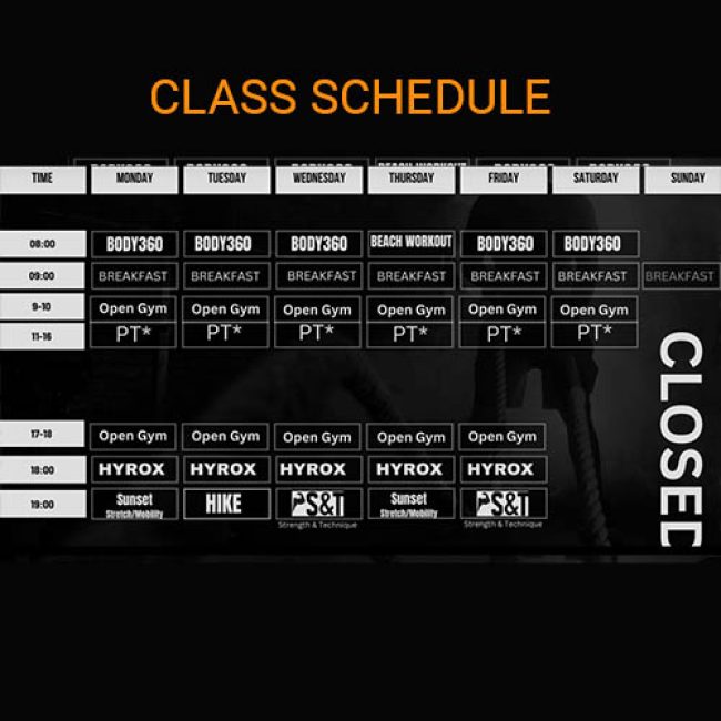 Course Schedule - Class Schedule -Titan Fitness Bootcamp Cyprus - Fitness Vacation Cyprus - Travelling Athletes