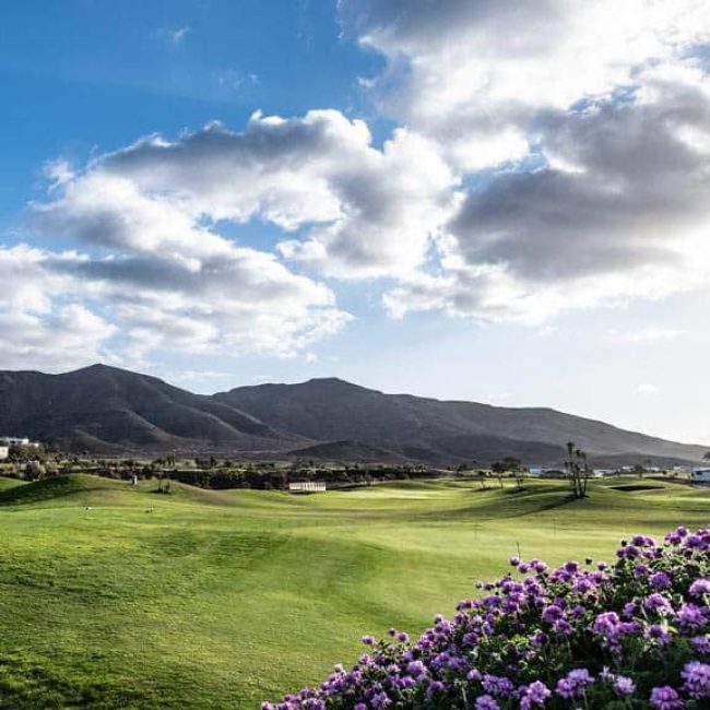 Playitas Fitnessreise-der-Allrounder-auf-Fuerteventura-Ansicht-Anlage-Golfplatz-Berge-Fitnessurlaub-Fuerteventura-Reiseathleten