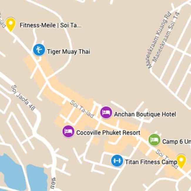 Soi Ta Iad-Phuket-Cocoville-Phuket-Resort-Tiger-Muay-Thai-Camp - Fitness Reise Phuket - Fitness-Meile-Maps-Fitness-Holidays-Phuket-Fitnessurlaub für Reiseathleten