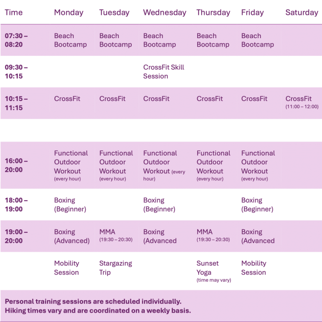 Training Times - Fitness Holidays - Training Camp Tenerife - Travelling Athletes